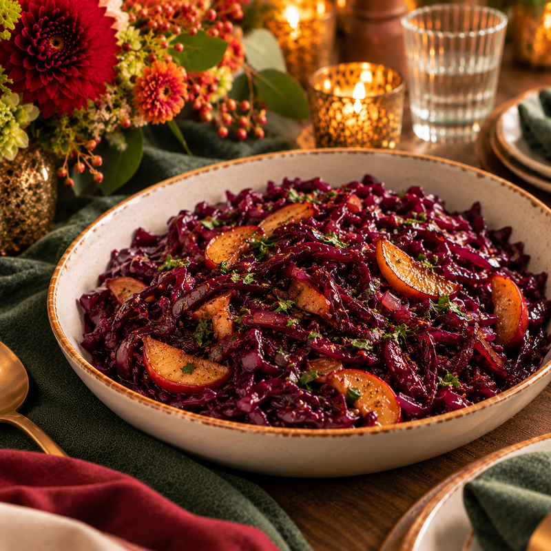 Braised Red Cabbage with Apples, Ginger & Balsamic (Serves 6-8 Adults)