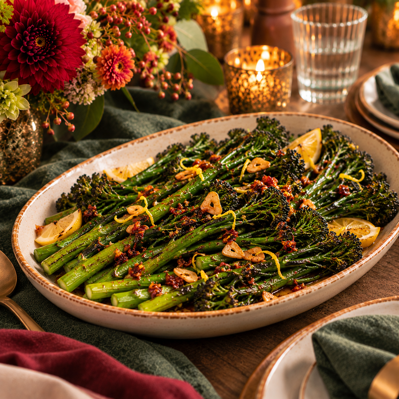 Charred Broccolini with Lemon, Garlic & Chili Crisp (Serves 6-8 Adults)