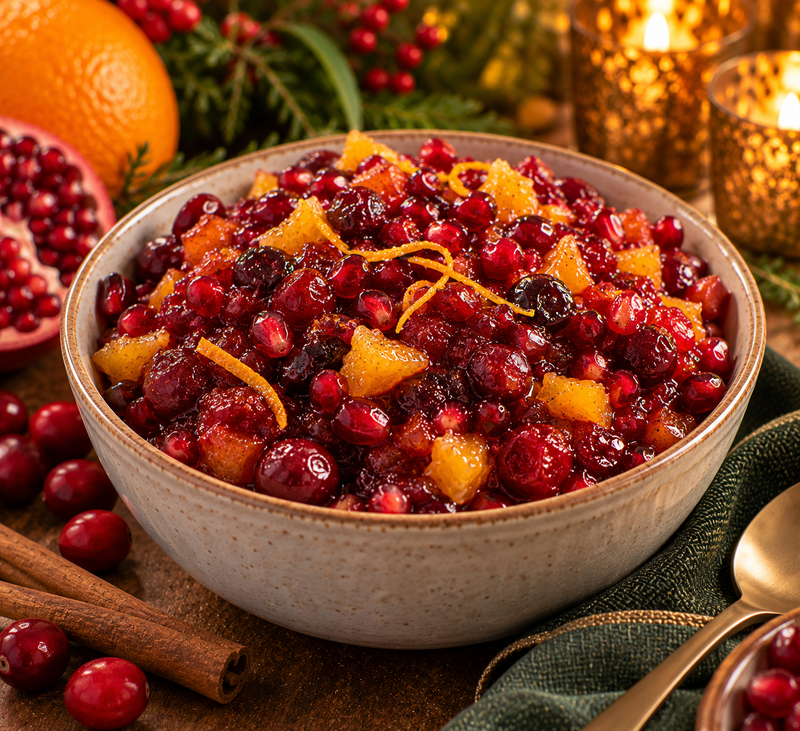 Spiced Cranberry–Pomegranate Relish with Orange & Cinnamon (Serves 6-8 Adults)