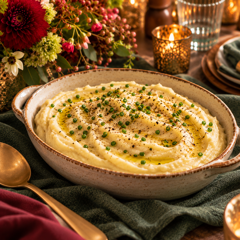 Creamy Celery Root & Potato Purée with Truffle Oil & Chives (Serves 6-8 Adults)