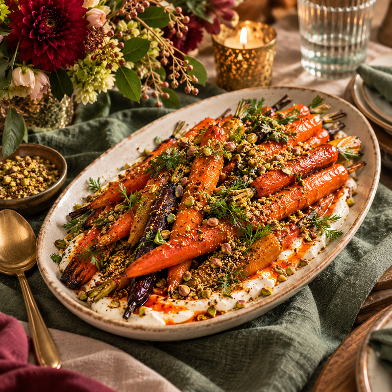 Honey-Roasted Carrots with Harissa Yogurt & Pistachio Dukkah (Serves 6-8 Adults)
