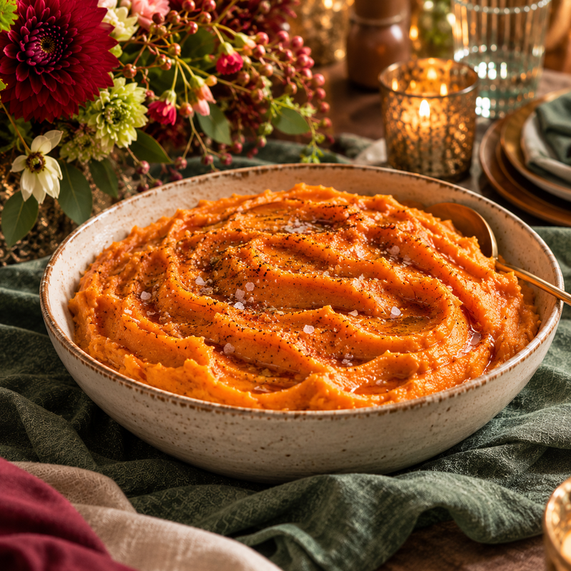 Whipped Sweet Potatoes with Maple Brown Butter & Smoked Sea Salt (Serves 6-8 Adults)