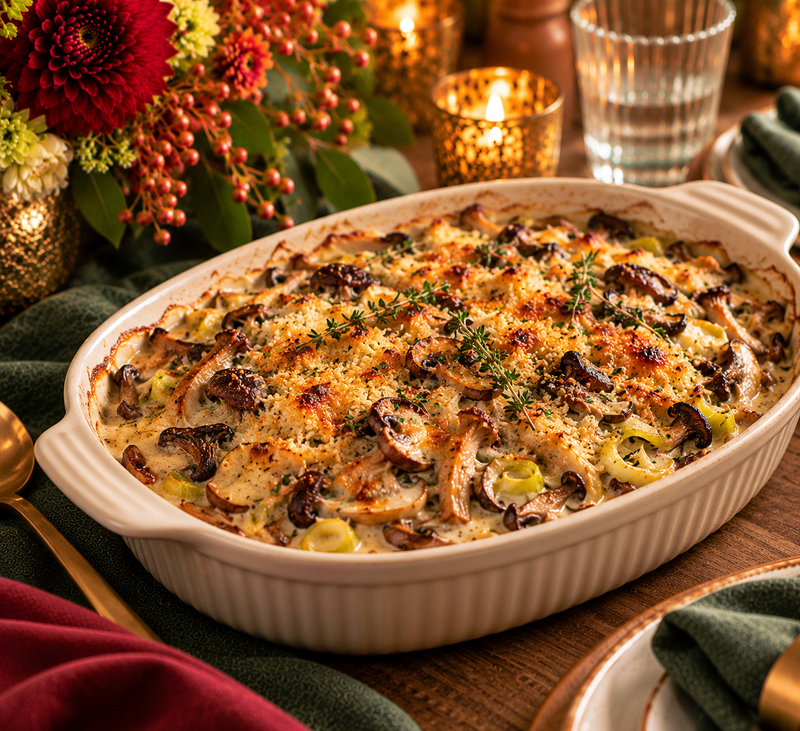 Wild Mushroom & Leek Gratin with Thyme Cream (Serves 8-10 Adults)