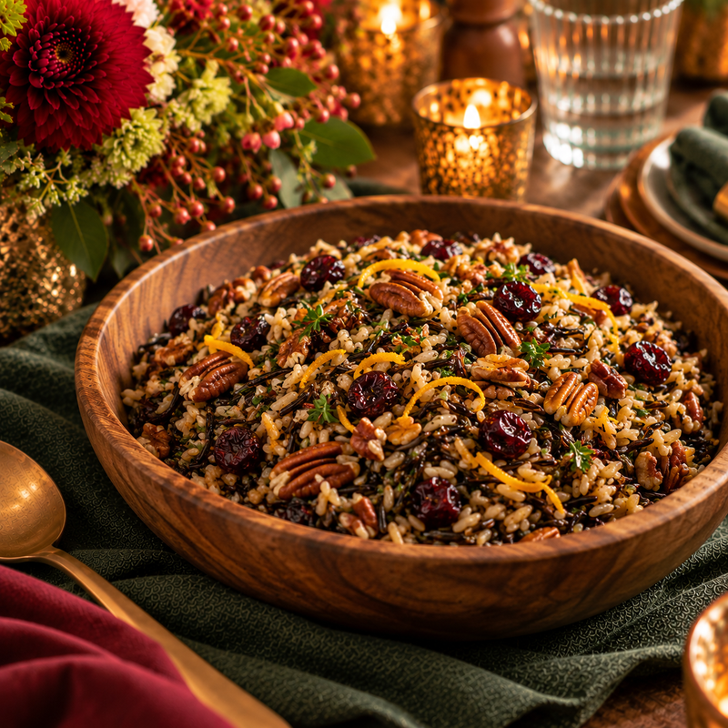Wild Rice Pilaf with Dried Cherries, Toasted Pecans & Orange Zest (Serves 6-8 Adults)