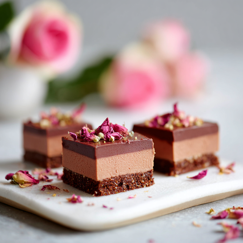 Paleo Rose Cardamom Chocolate Cheesecake Bars